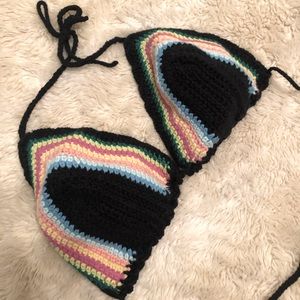 Crochet knit rainbow bikini top